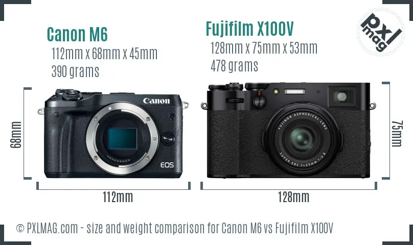 Canon M6 vs Fujifilm X100V size comparison Canon M6 vs Fujifilm X100V size comparison
