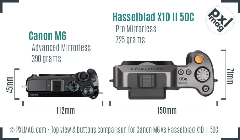 Canon M6 vs Hasselblad X1D II 50C top view buttons comparison