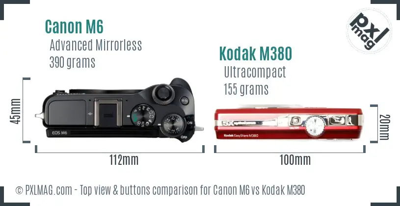 Canon M6 vs Kodak M380 top view buttons comparison