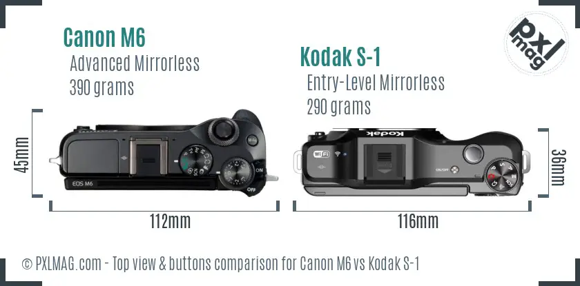 Canon M6 vs Kodak S-1 top view buttons comparison