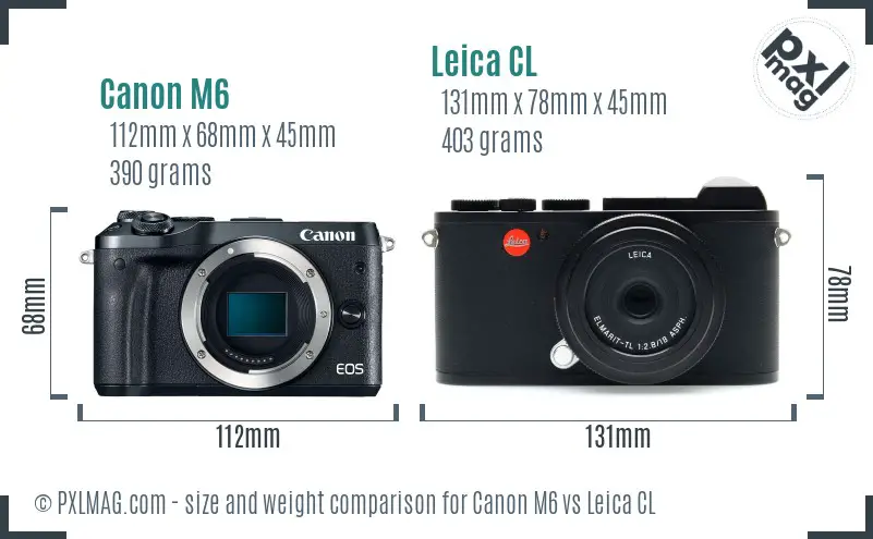 Canon M6 vs Leica CL size comparison