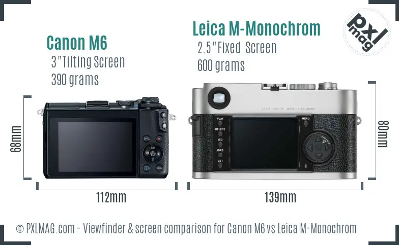 Canon M6 vs Leica M-Monochrom Screen and Viewfinder comparison