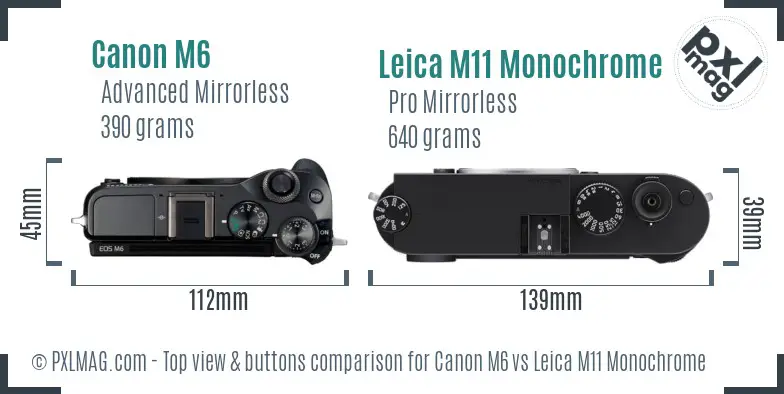 Canon M6 vs Leica M11 Monochrome top view buttons comparison