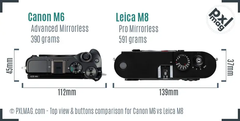 Canon M6 vs Leica M8 top view buttons comparison