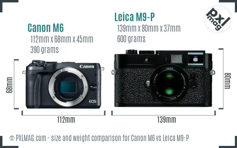 Canon M6 vs Leica M9-P size comparison