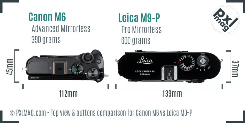 Canon M6 vs Leica M9-P top view buttons comparison