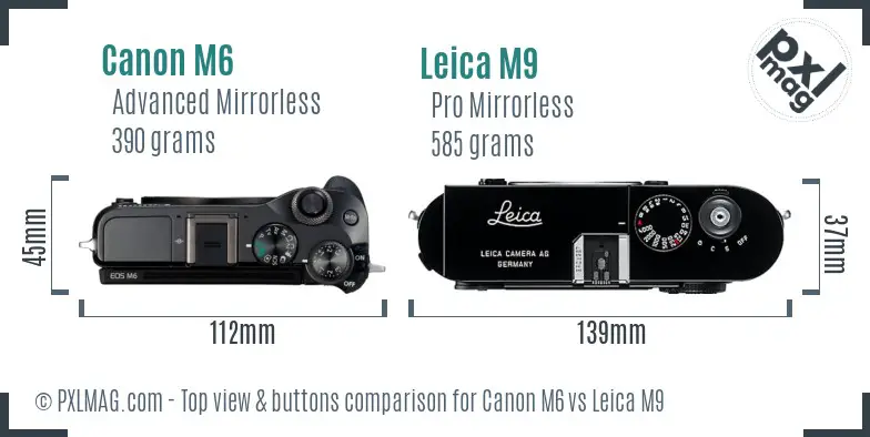 Canon M6 vs Leica M9 top view buttons comparison