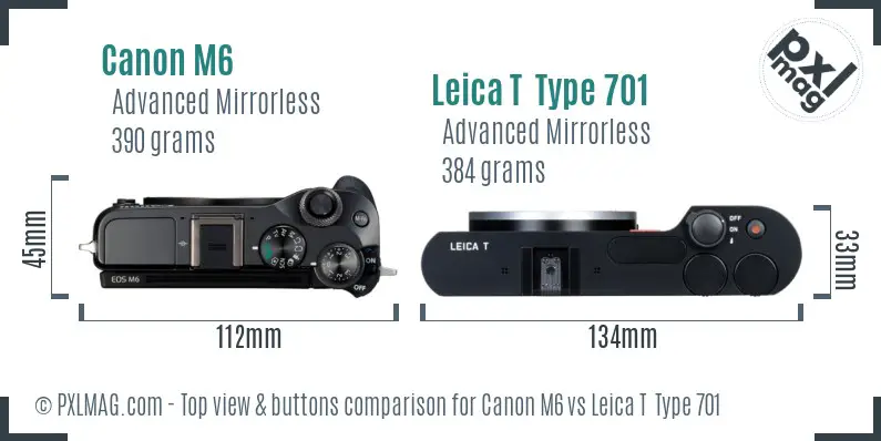 Canon M6 vs Leica T  Type 701 top view buttons comparison