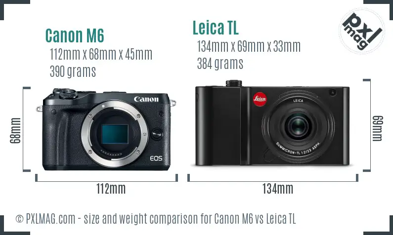 Canon M6 vs Leica TL size comparison