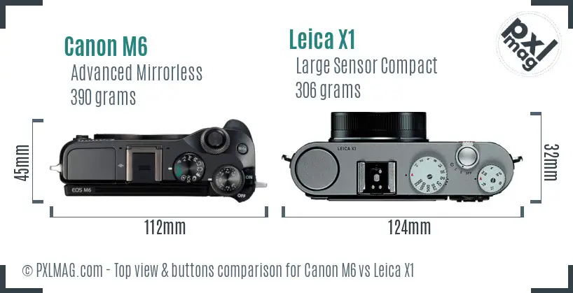 Canon M6 vs Leica X1 top view buttons comparison
