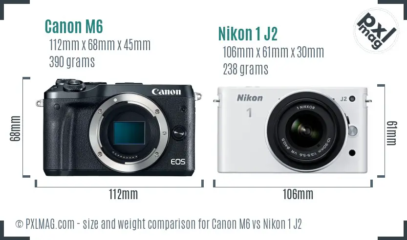 Canon M6 vs Nikon 1 J2 size comparison Canon M6 vs Nikon 1 J2 size comparison