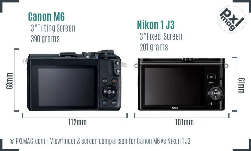 Canon M6 vs Nikon 1 J3 Screen and Viewfinder comparison