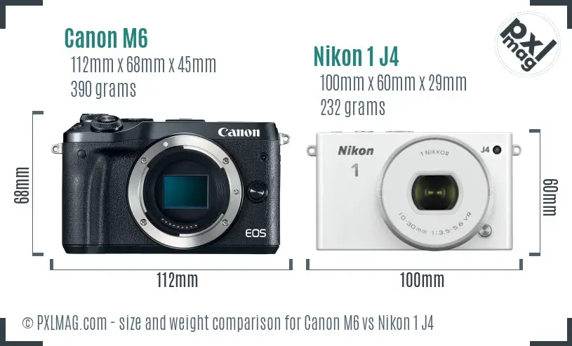 Canon M6 vs Nikon 1 J4 size comparison