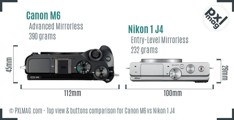 Canon M6 vs Nikon 1 J4 top view buttons comparison