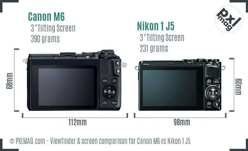 Canon M6 vs Nikon 1 J5 Screen and Viewfinder comparison