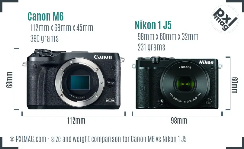 Canon M6 vs Nikon 1 J5 size comparison