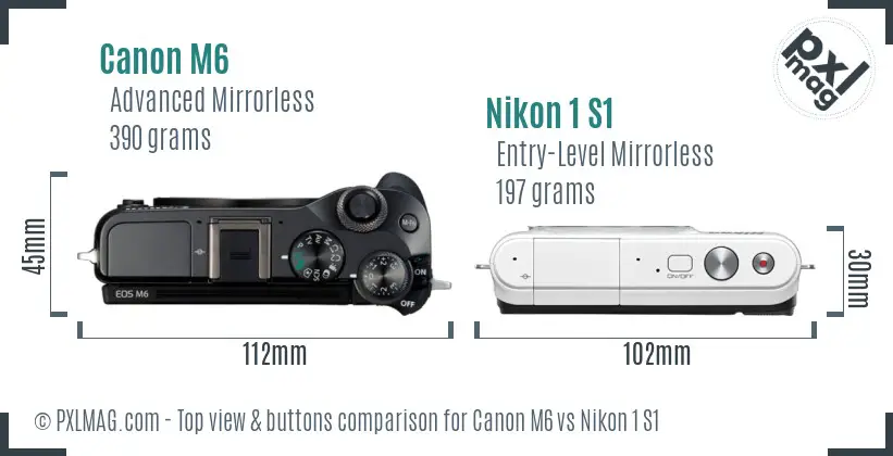 Canon M6 vs Nikon 1 S1 top view buttons comparison