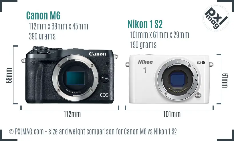 Canon M6 vs Nikon 1 S2 size comparison