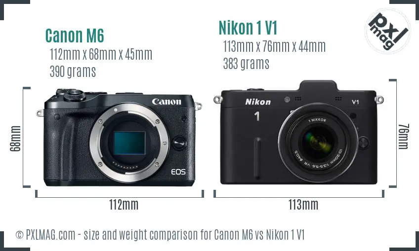 Canon M6 vs Nikon 1 V1 size comparison