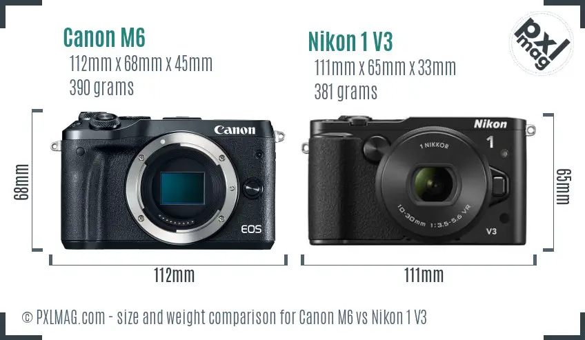 Canon M6 vs Nikon 1 V3 size comparison Canon M6 vs Nikon 1 V3 size comparison