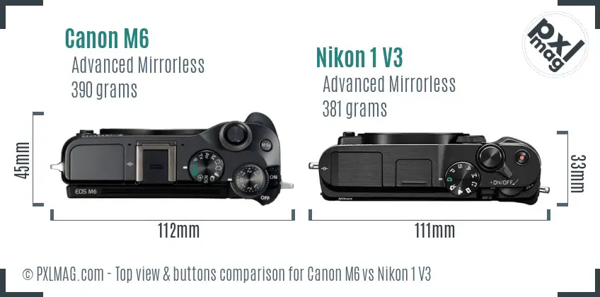 Canon M6 vs Nikon 1 V3 top view buttons comparison Canon M6 vs Nikon 1 V3 top view buttons comparison