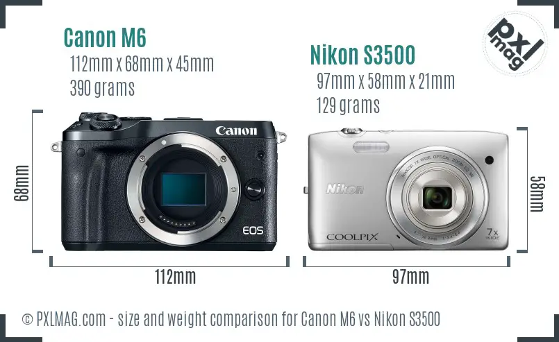 Canon M6 vs Nikon S3500 size comparison