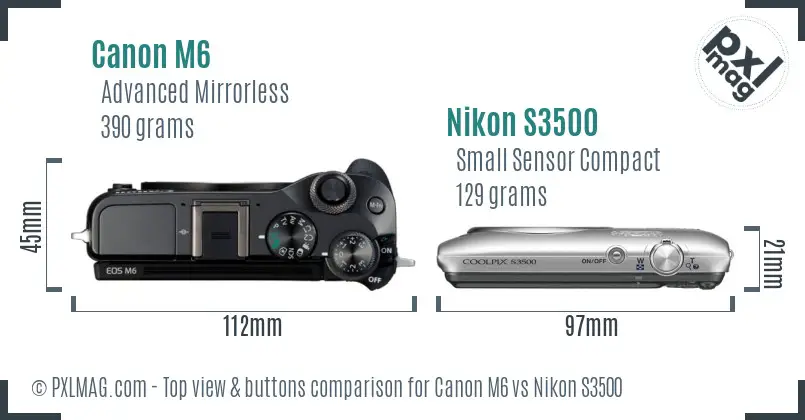 Canon M6 vs Nikon S3500 top view buttons comparison