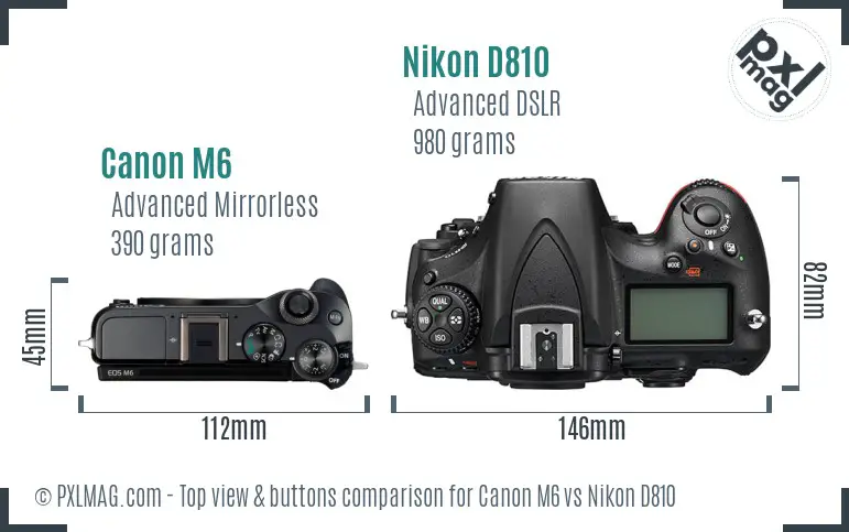 Canon M6 vs Nikon D810 top view buttons comparison