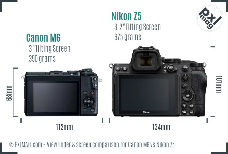 Canon M6 vs Nikon Z5 Screen and Viewfinder comparison
