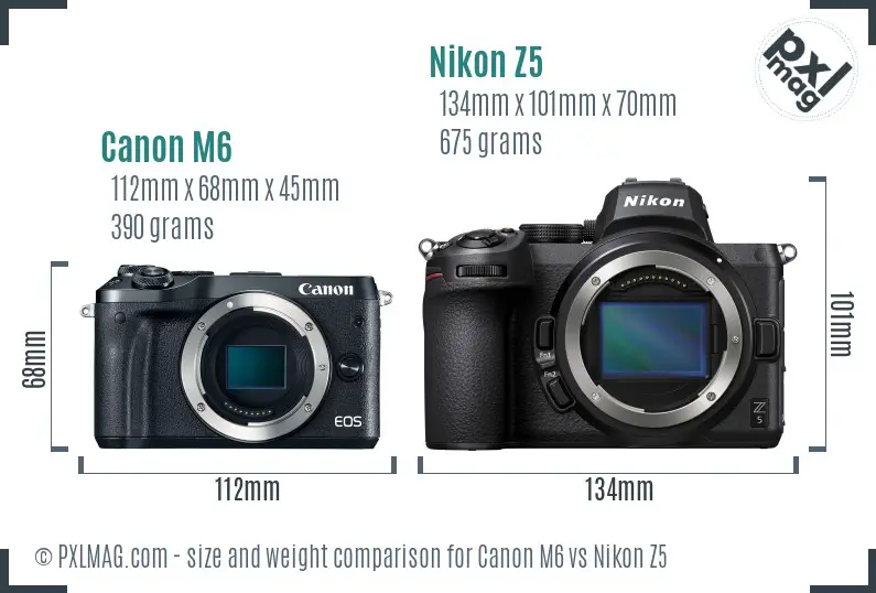 Canon M6 vs Nikon Z5 size comparison