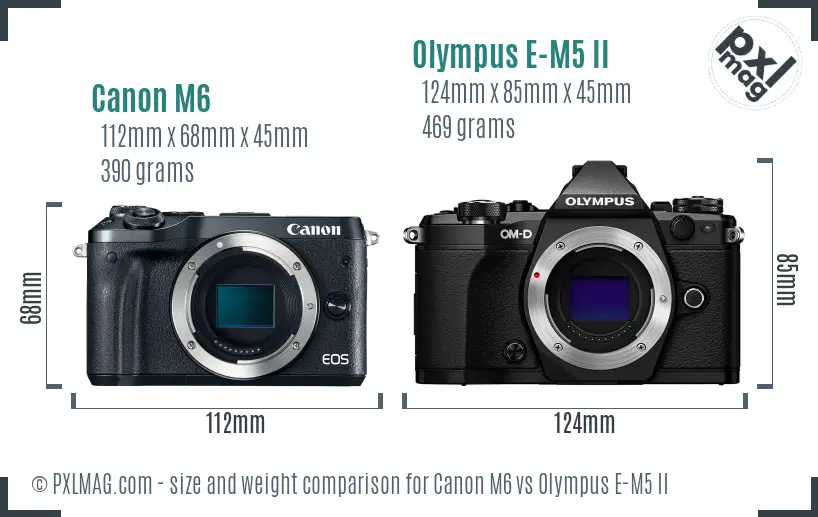 Canon M6 vs Olympus E-M5 II size comparison