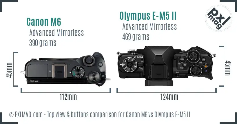 Canon M6 vs Olympus E-M5 II top view buttons comparison