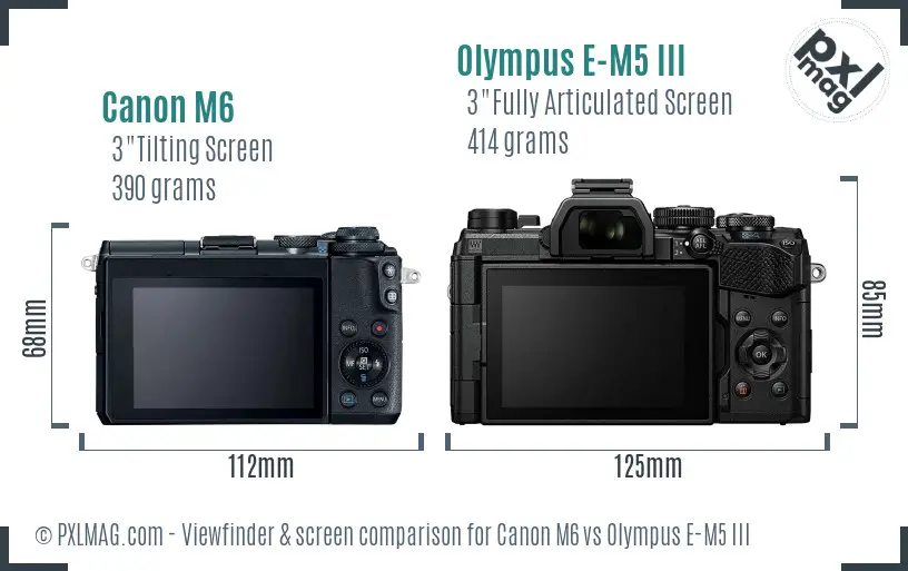 Canon M6 vs Olympus E-M5 III Screen and Viewfinder comparison