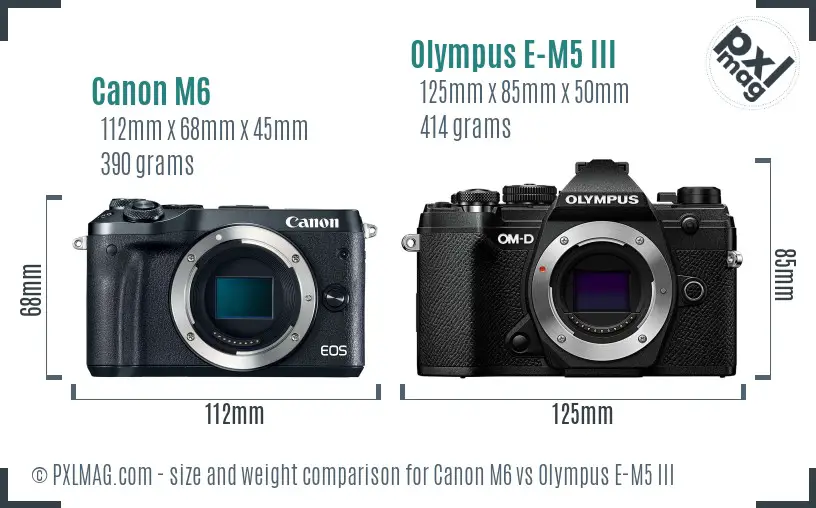 Canon M6 vs Olympus E-M5 III size comparison