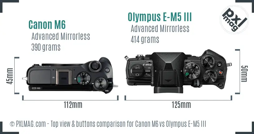 Canon M6 vs Olympus E-M5 III top view buttons comparison