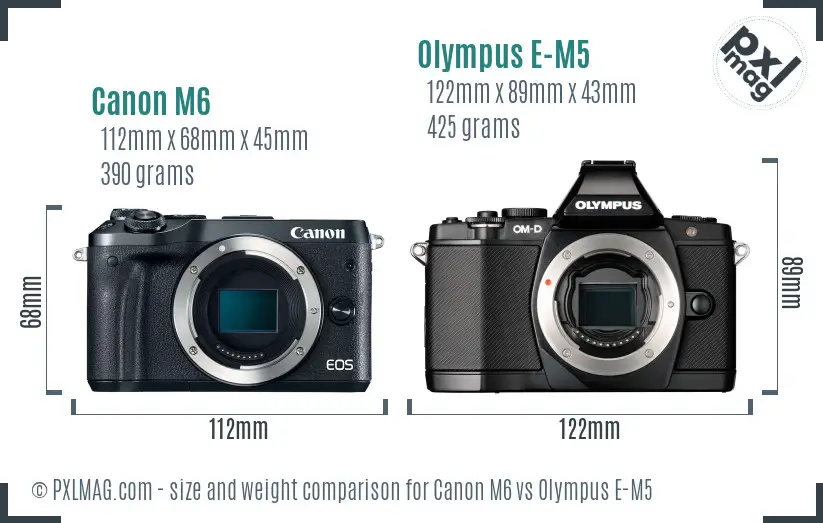 Canon M6 vs Olympus E-M5 size comparison Canon M6 vs Olympus E-M5 size comparison