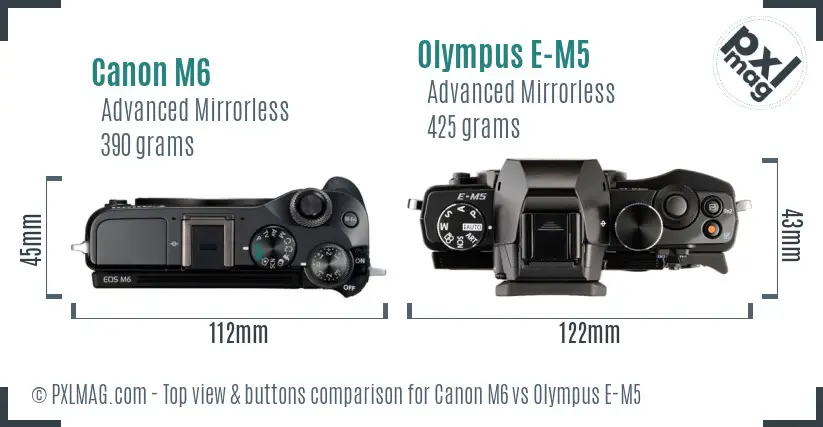 Canon M6 vs Olympus E-M5 top view buttons comparison Canon M6 vs Olympus E-M5 top view buttons comparison