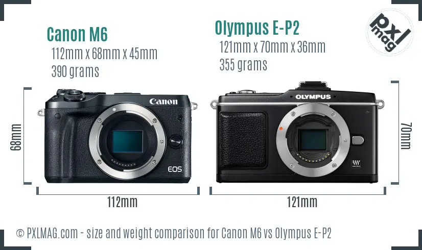 Canon M6 vs Olympus E-P2 size comparison