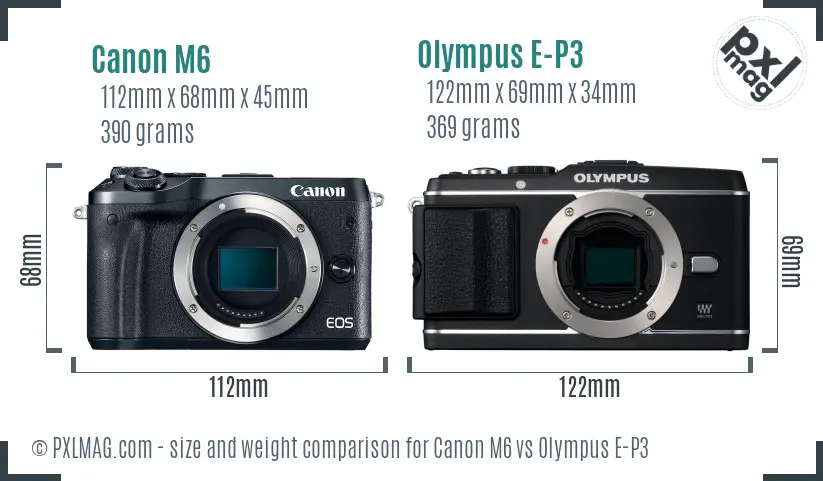 Canon M6 vs Olympus E-P3 size comparison