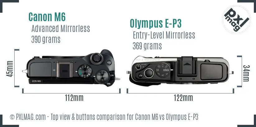 Canon M6 vs Olympus E-P3 top view buttons comparison