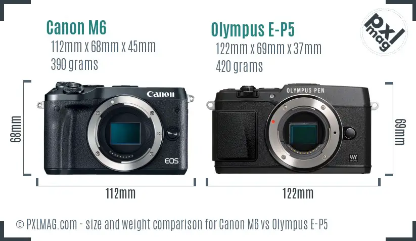 Canon M6 vs Olympus E-P5 size comparison
