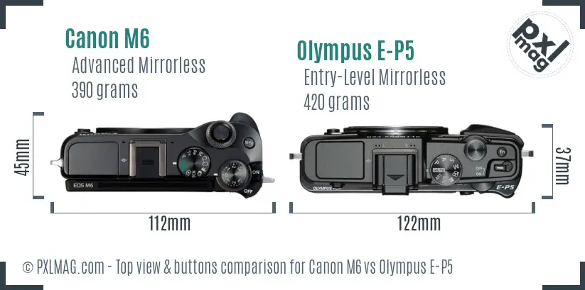 Canon M6 vs Olympus E-P5 top view buttons comparison