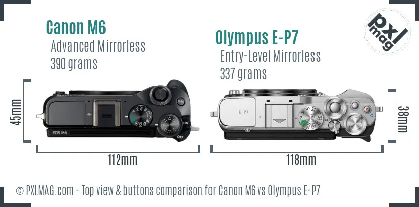 Canon M6 vs Olympus E-P7 top view buttons comparison