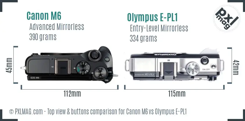 Canon M6 vs Olympus E-PL1 top view buttons comparison