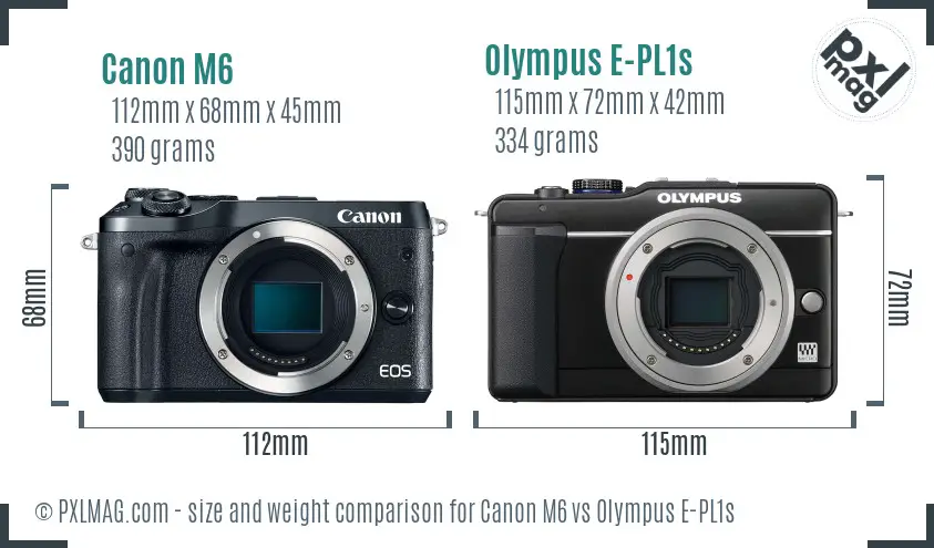 Canon M6 vs Olympus E-PL1s size comparison