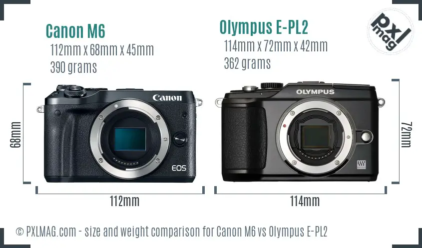 Canon M6 vs Olympus E-PL2 size comparison