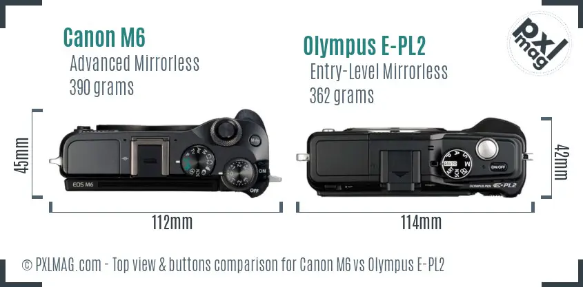 Canon M6 vs Olympus E-PL2 top view buttons comparison