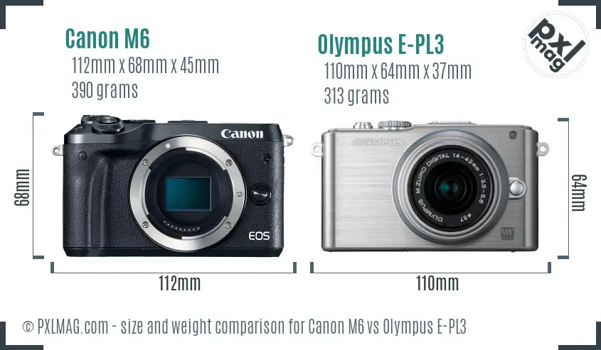 Canon M6 vs Olympus E-PL3 size comparison