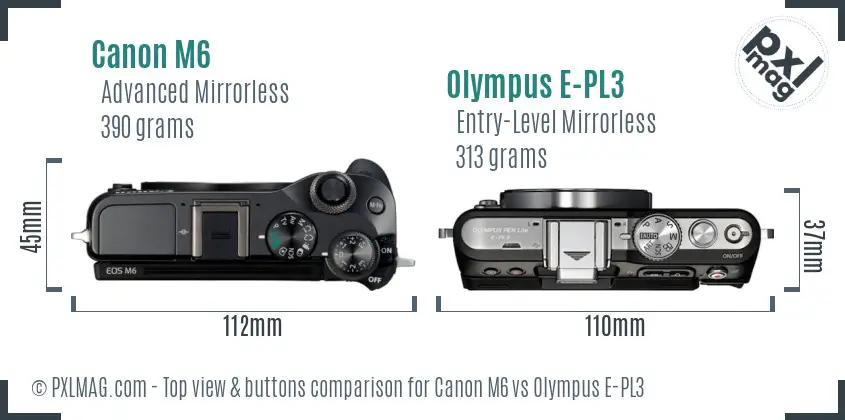 Canon M6 vs Olympus E-PL3 top view buttons comparison