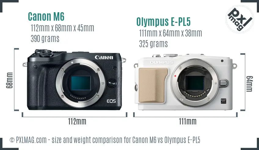 Canon M6 vs Olympus E-PL5 size comparison Canon M6 vs Olympus E-PL5 size comparison